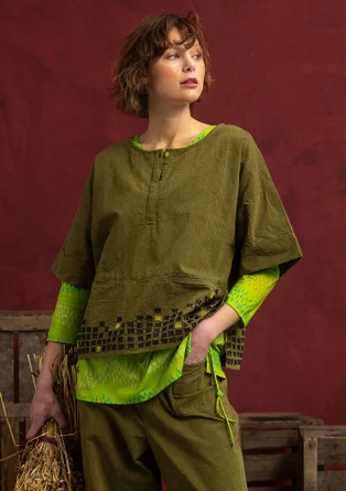 “Fields” organic cotton embroidered blouse - dark olive