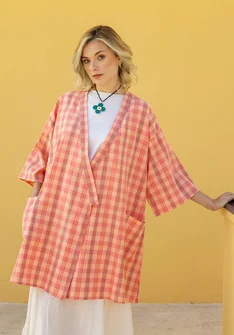 Rutig kimono "Coimbatore" i ekologisk bomull - näckros