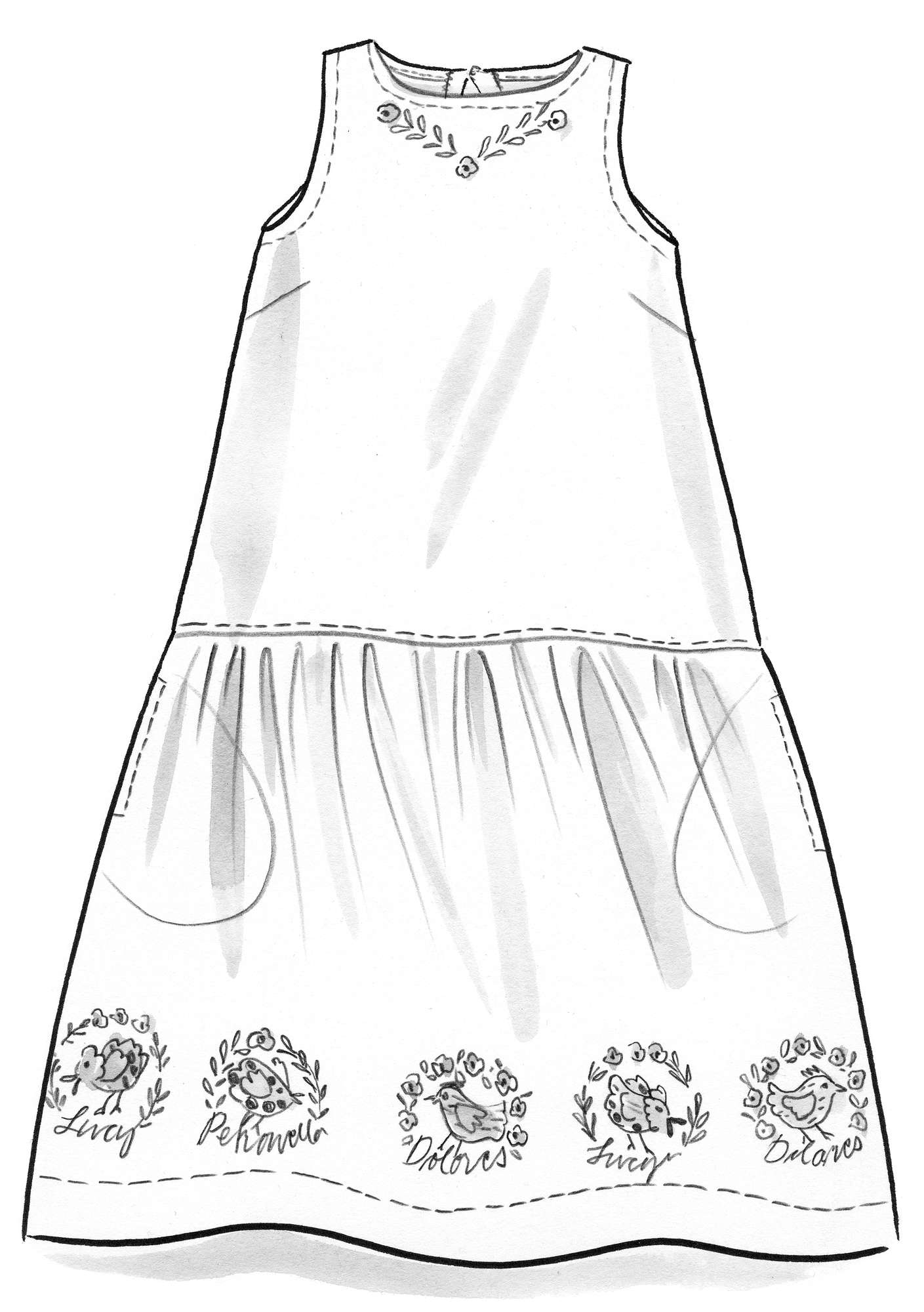 Vevd kjole «Petronella» i økologisk bomull / lin