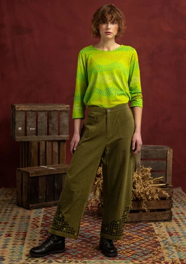 “Fields” embroidered organic cotton trousers - dark olive