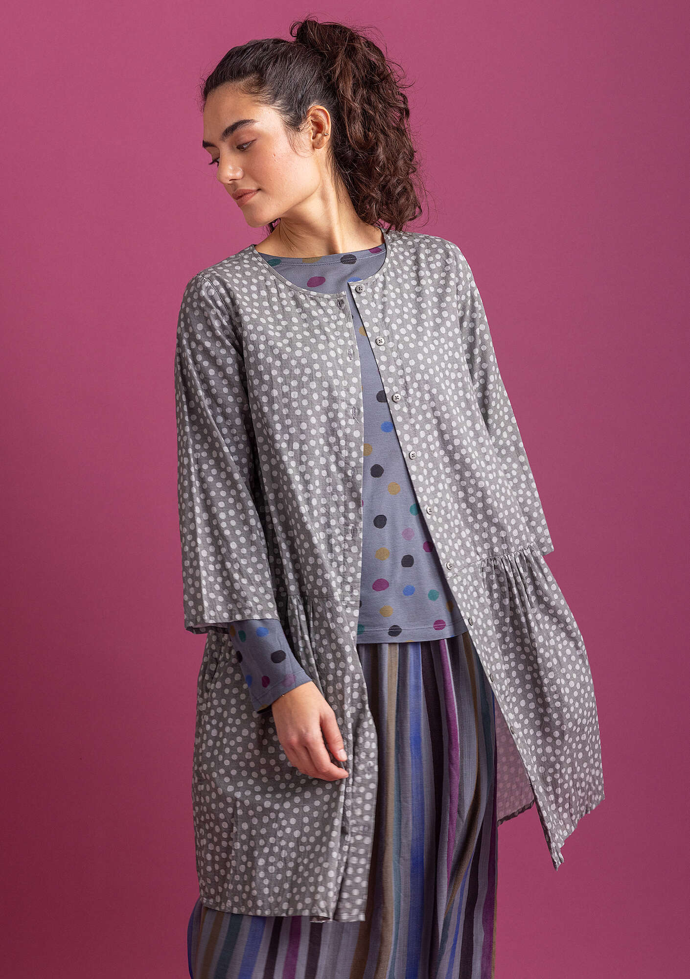 “Alice” woven dress in organic cotton iron gray/patterned thumbnail