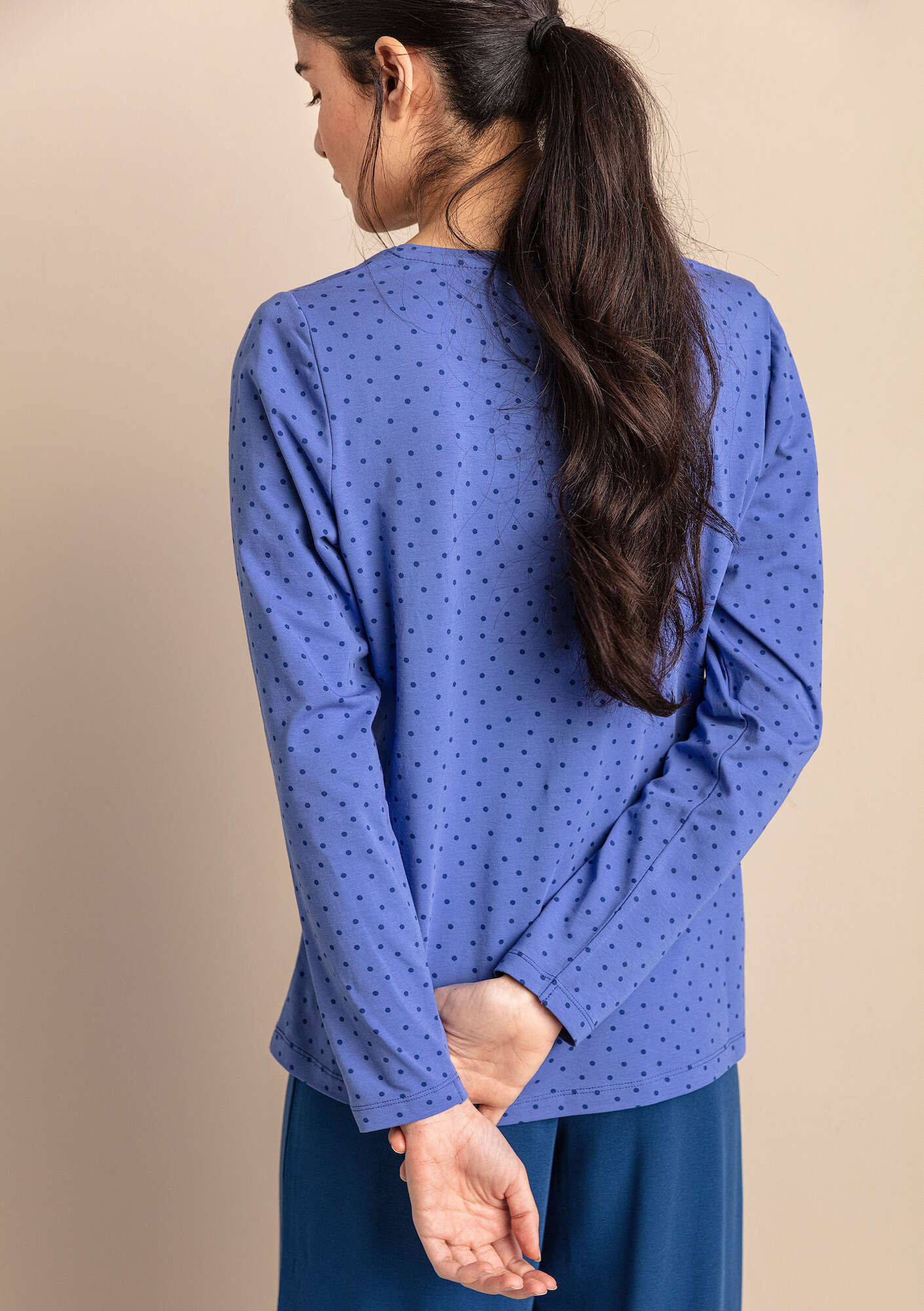 “Pytte” jersey top in organic cotton/elastane sky blue/patterned thumbnail