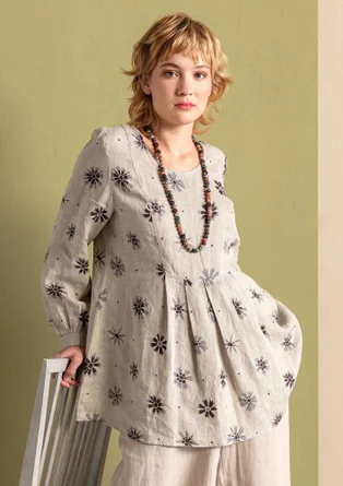 Blouse "Fiona" en lin tissé - naturel foncé/motif