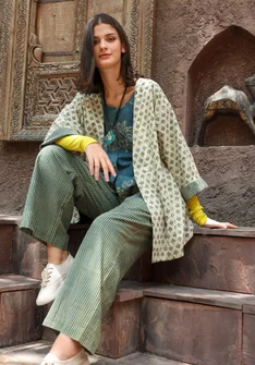 Kimono tissé ”Willow” en coton biologique - indigo vert