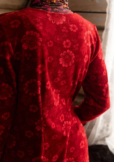 “Nootka” organic cotton/recycled polyester velour dress - lingonberry/patterned