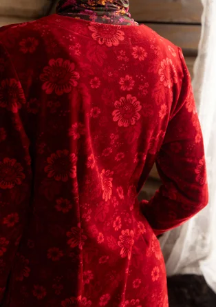 Velourklänning "Nootka" i ekologisk bomull/återvunnen polyester - lingon/mönstrad