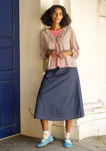 Vävd lång kjol "Ines" i ekologisk bomull - mörk indigo