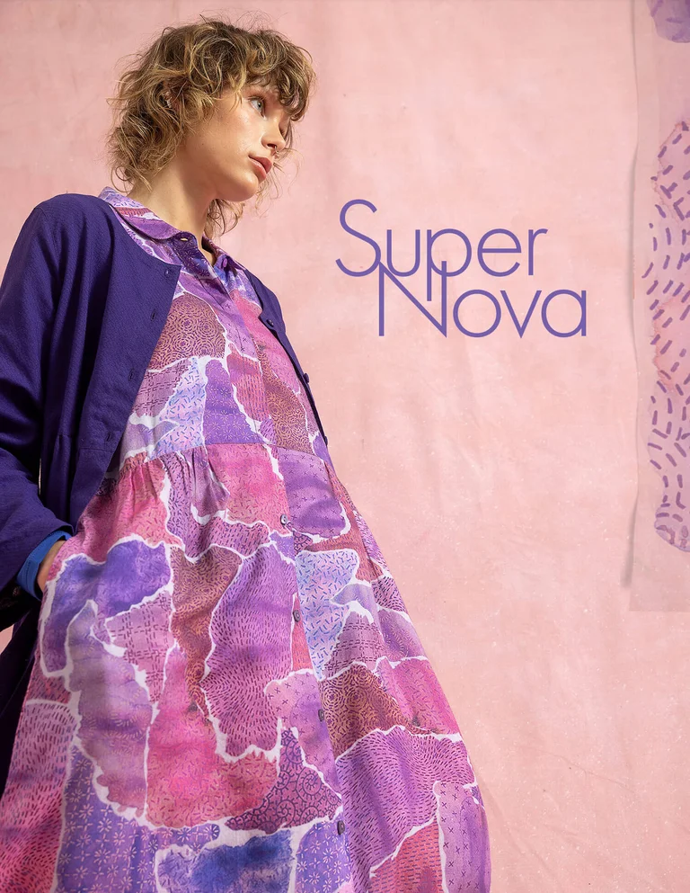 A woman wearing a jumpsuit from Gudrun Sjödén. 