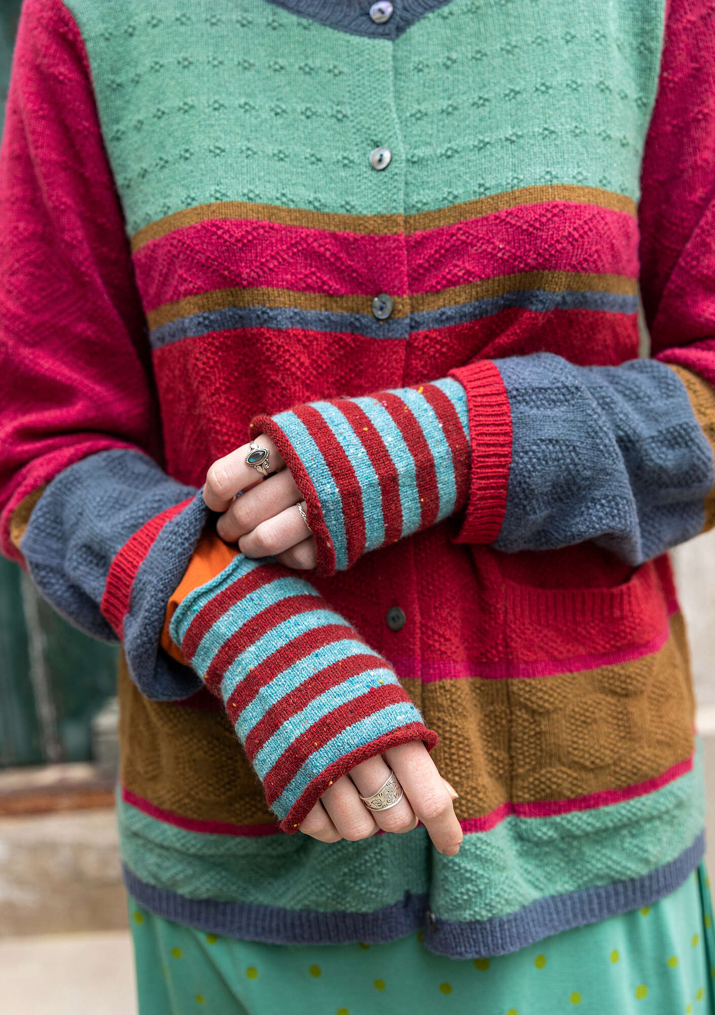 Lambswool/recycled polyamide cardigan multicoloured/striped thumbnail