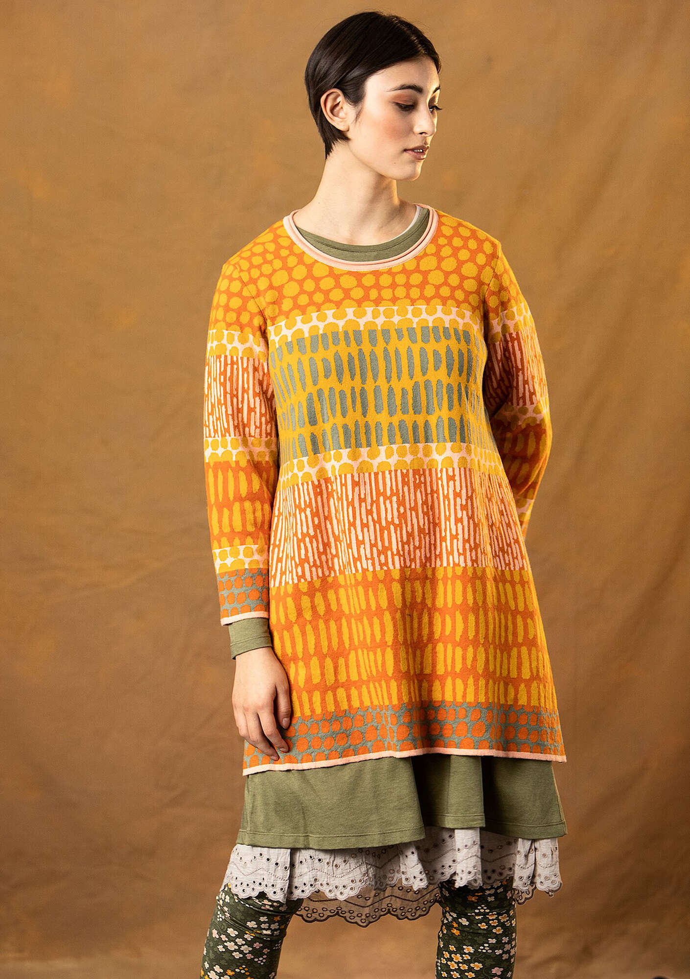 “Kulla” organic cotton knit tunic gold ochre