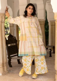 Robe "Fields" en coton tissé - écru, non teint