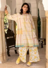 Vävd klänning "Fields" i bomull - ofärgad