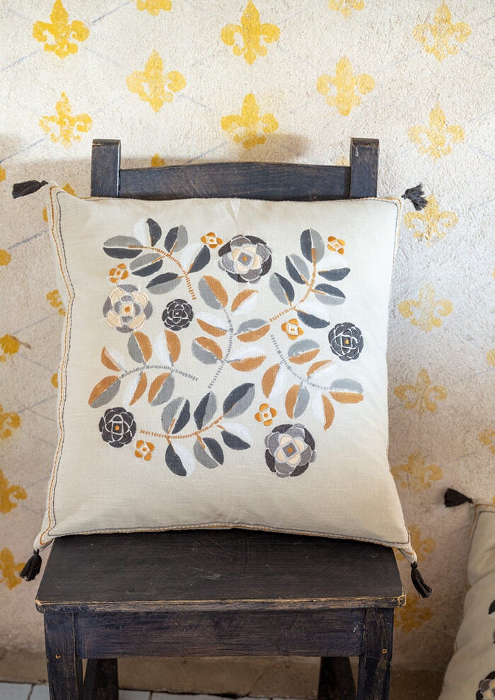 “Tulsi” block-printed organic cotton cushion cover