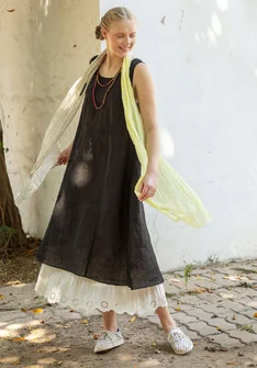 Woven sleeveless dress in linen - black