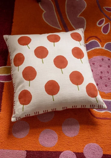 “Tulipanaros” block-printed cushion cover in organic cotton - brick