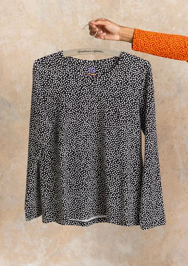 Gestippelde/effen tricot top "Ebba" van katoen/elastaan - zwart/dessin