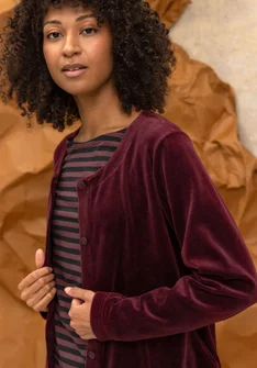 Einfarbige Veloursjacke aus Bio-Baumwolle/Recycling-Polyester - aubergine