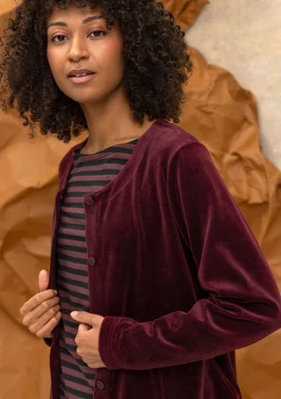 Einfarbige Veloursjacke aus Bio-Baumwolle/Recycling-Polyester - aubergine
