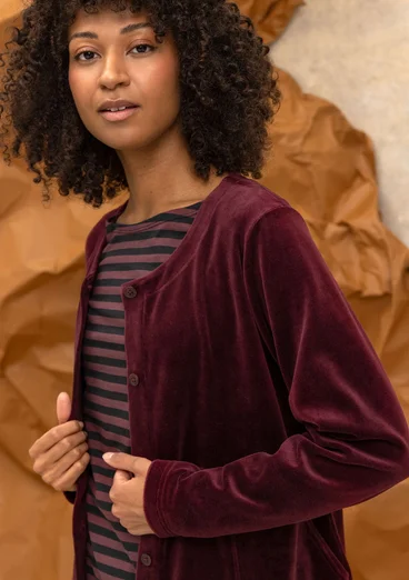 Einfarbige Veloursjacke aus Bio-Baumwolle/Recycling-Polyester - aubergine