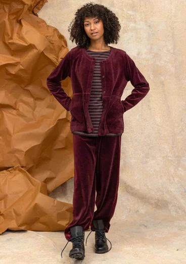 Einfarbige Veloursjacke aus Bio-Baumwolle/Recycling-Polyester - aubergine