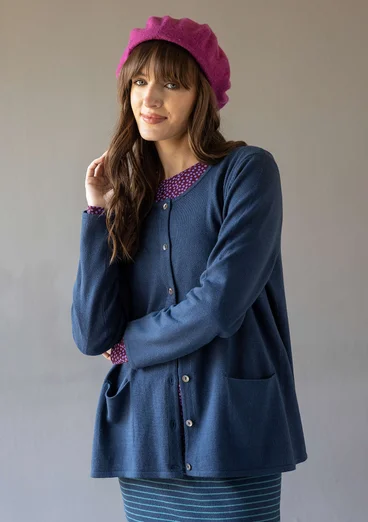 “Sylvi” striped and solid-colour organic cotton/wool cardigan - Pacific blue