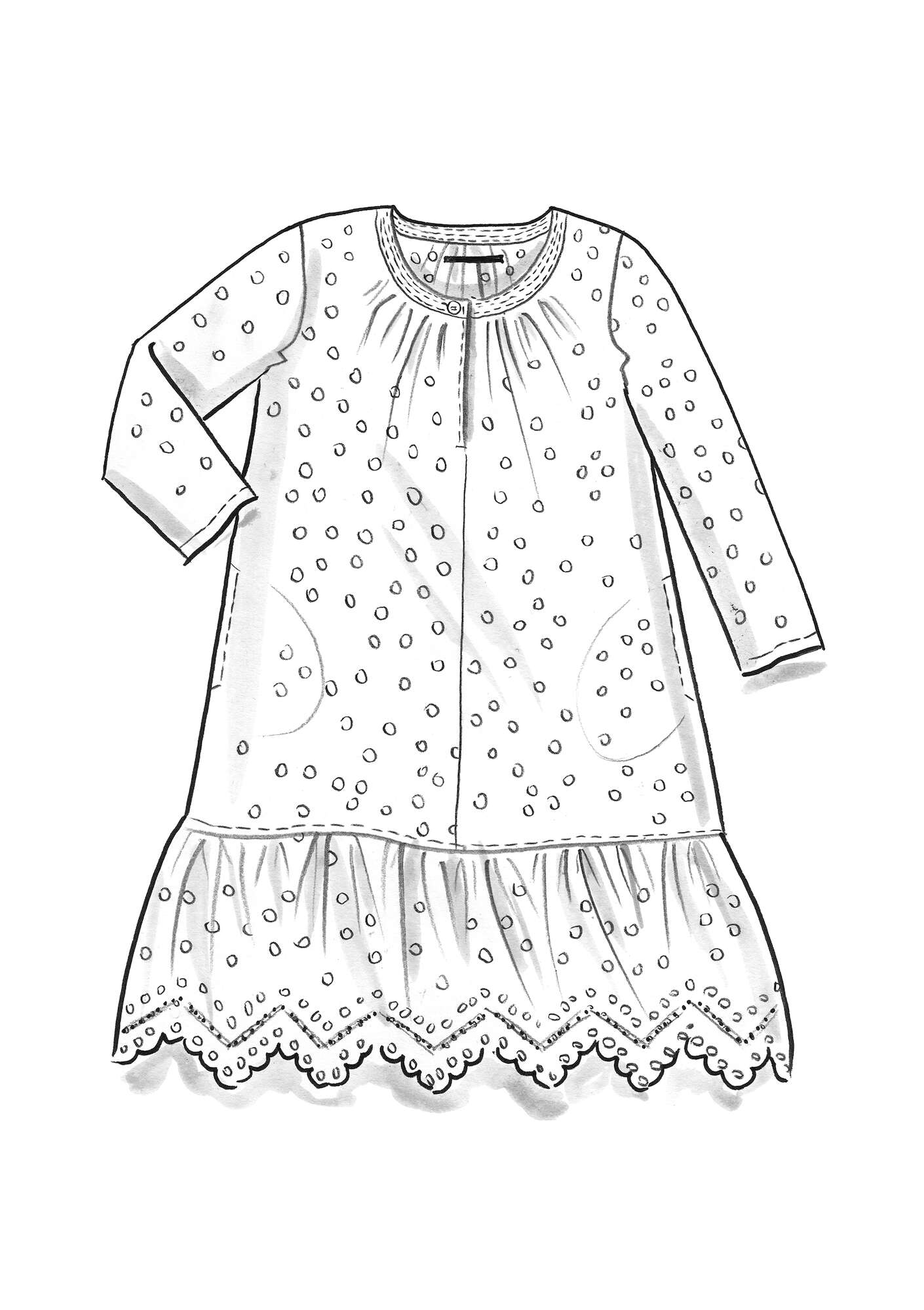 Vevd kjole «Lilly» i økologisk bomull halvbleket