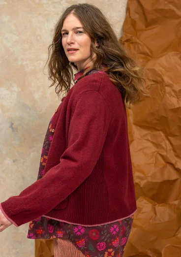 Gestreifte, gepunktete oder einfarbige Strickjacke „Wilma“ aus Lammwolle - dunkelachatrot-melange