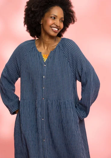 “Noira” checked organic cotton dress - indigo