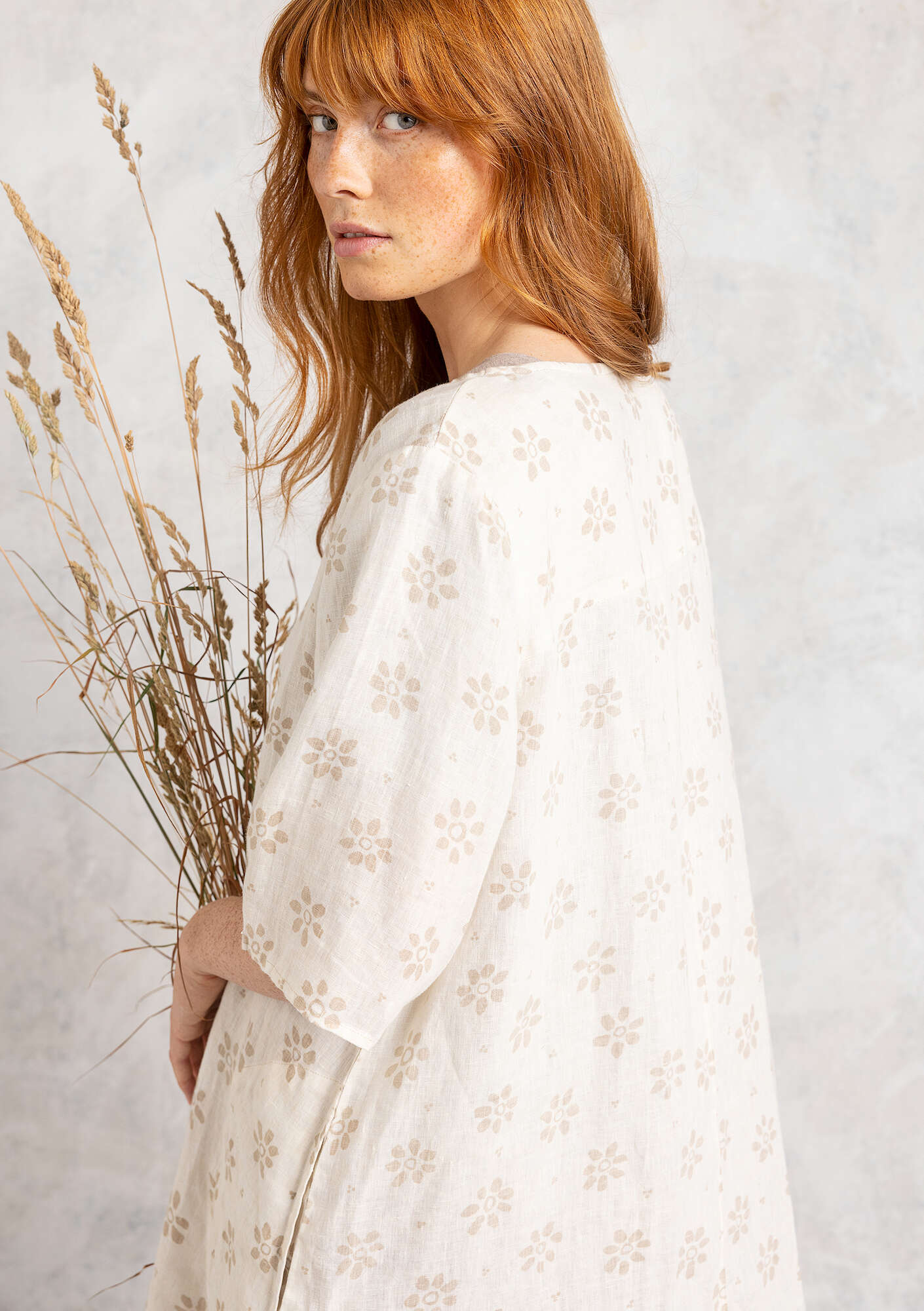 “Ester” woven linen dress semi-bleached/patterned thumbnail
