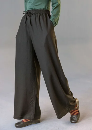 Airy trousers in solid-colour viscose/linen - black
