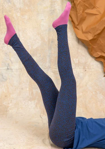“Ebba” dotted/solid-colour jersey leggings in organic cotton/elastane - dark aubergine/patterned
