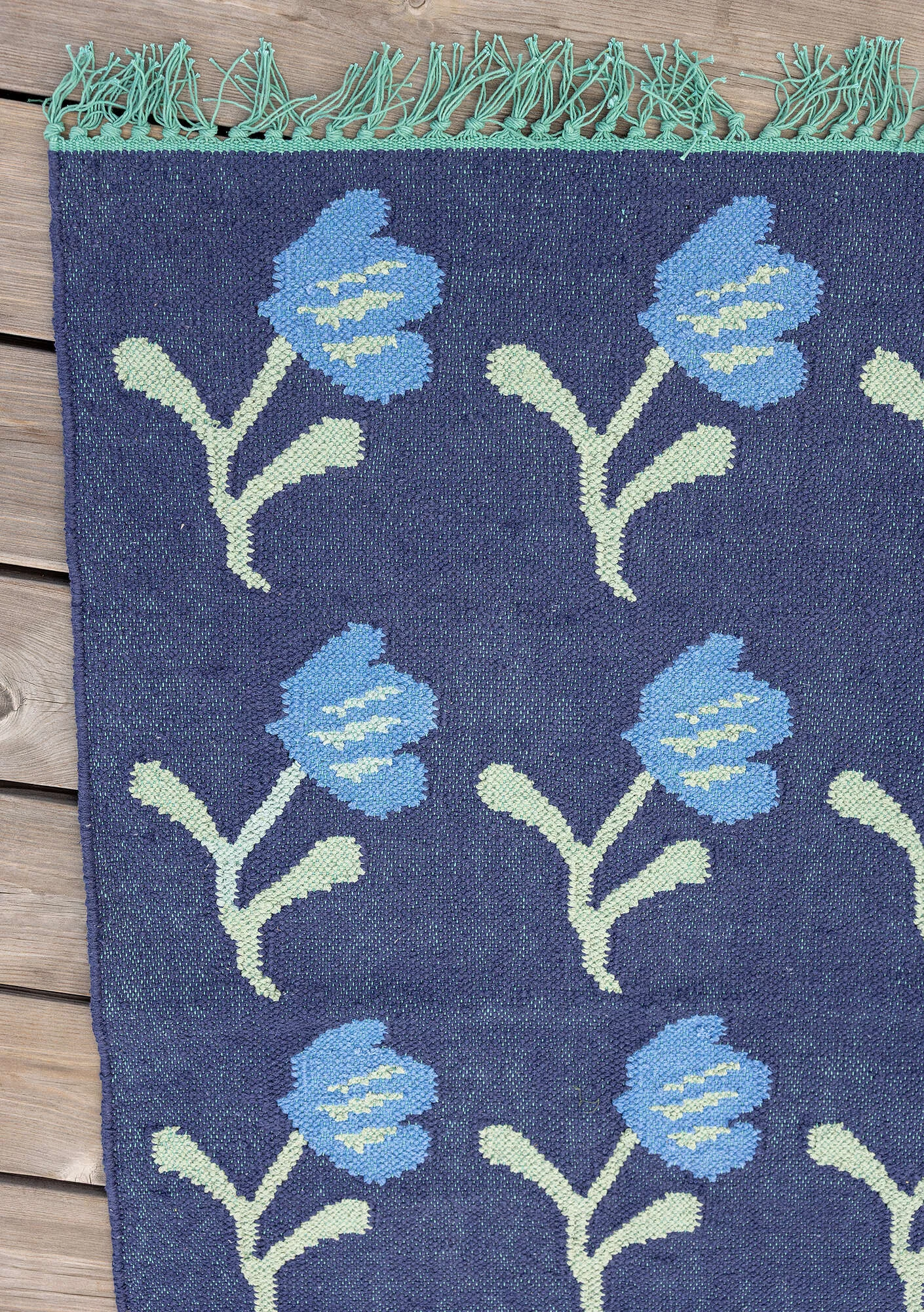 Teppich „Wildflower“ aus Bio-Baumwolle - indigoblau