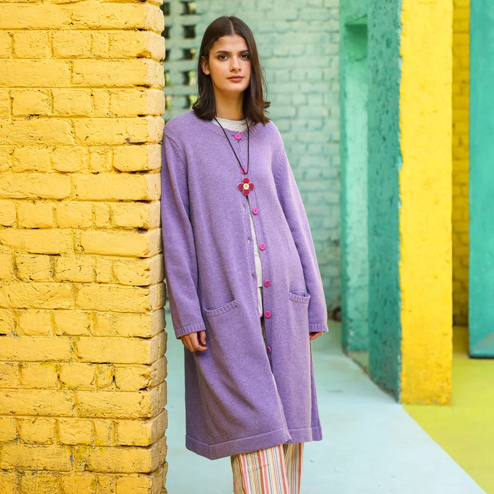 Lang vest "Misty" van gerecyclede wolmix/gerecycled katoen - maanlichtpaars/gemêleerd