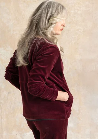 Gilet uni en velours de coton biologique/polyester recyclé - aubergine