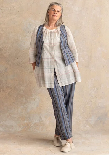 Webweste „Esme“ aus Bio-Baumwolle/Leinen - eisengrau-gestreift