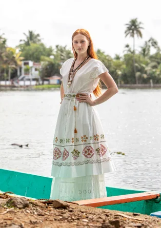 Ceinture "Cross" en coton biologique - blanc cassé