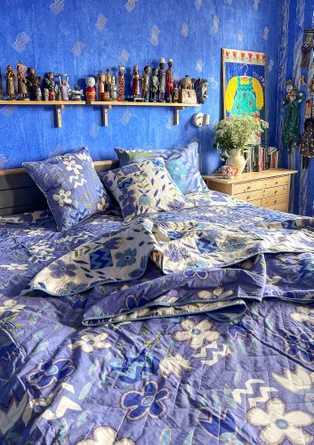 “Drömmar” organic cotton double bedspread - dark lavender