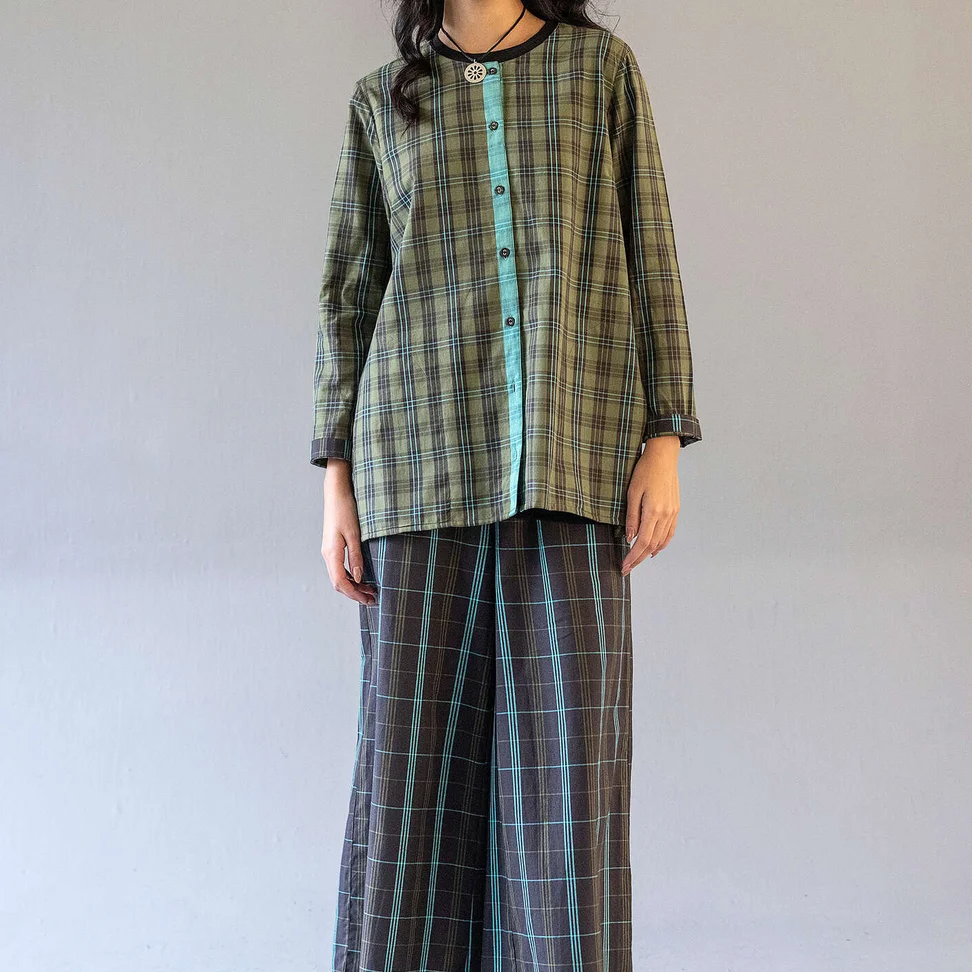 “Karur” checked organic cotton blouse - birchleaf