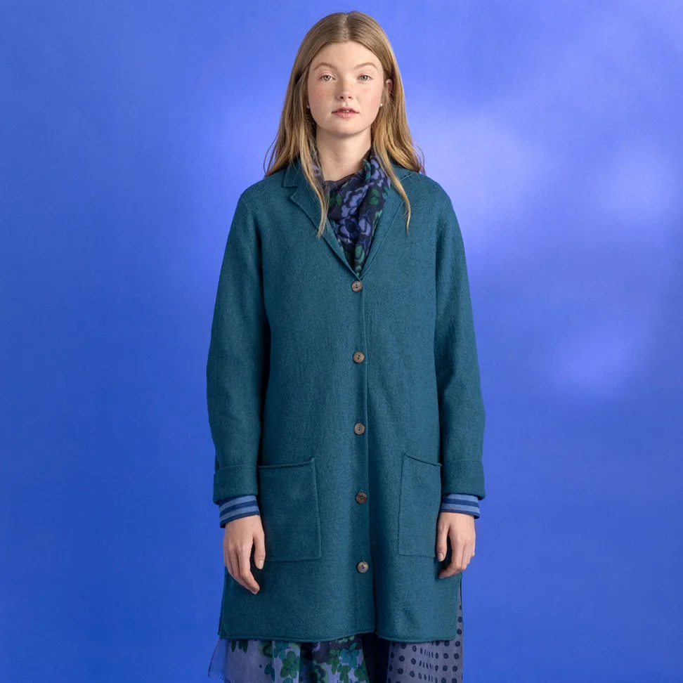 Felted organic wool blazer - dark petrol blue