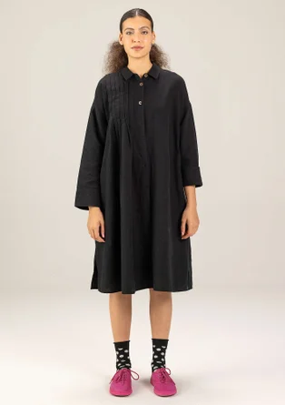 “Hinata” woven organic cotton/linen dress - black