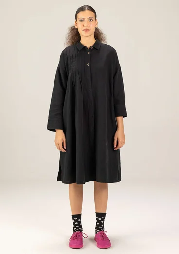 “Hinata” woven organic cotton/linen dress - black