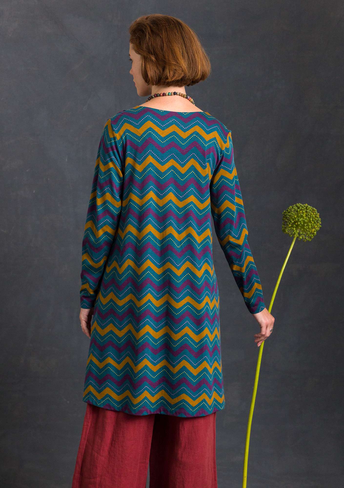 Tunique  Zigzag  en jersey de coton biologique/modal vert indigo thumbnail