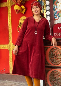 Solid-colour velour dress agate red