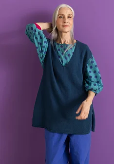 Pull sans manches en maille de coton biologique/recyclé - bleu Pacifique