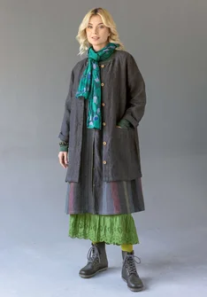 Longline, garment-washed woven linen jacket - black