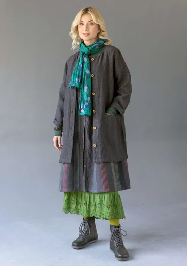 Longline, garment-washed woven linen jacket - black