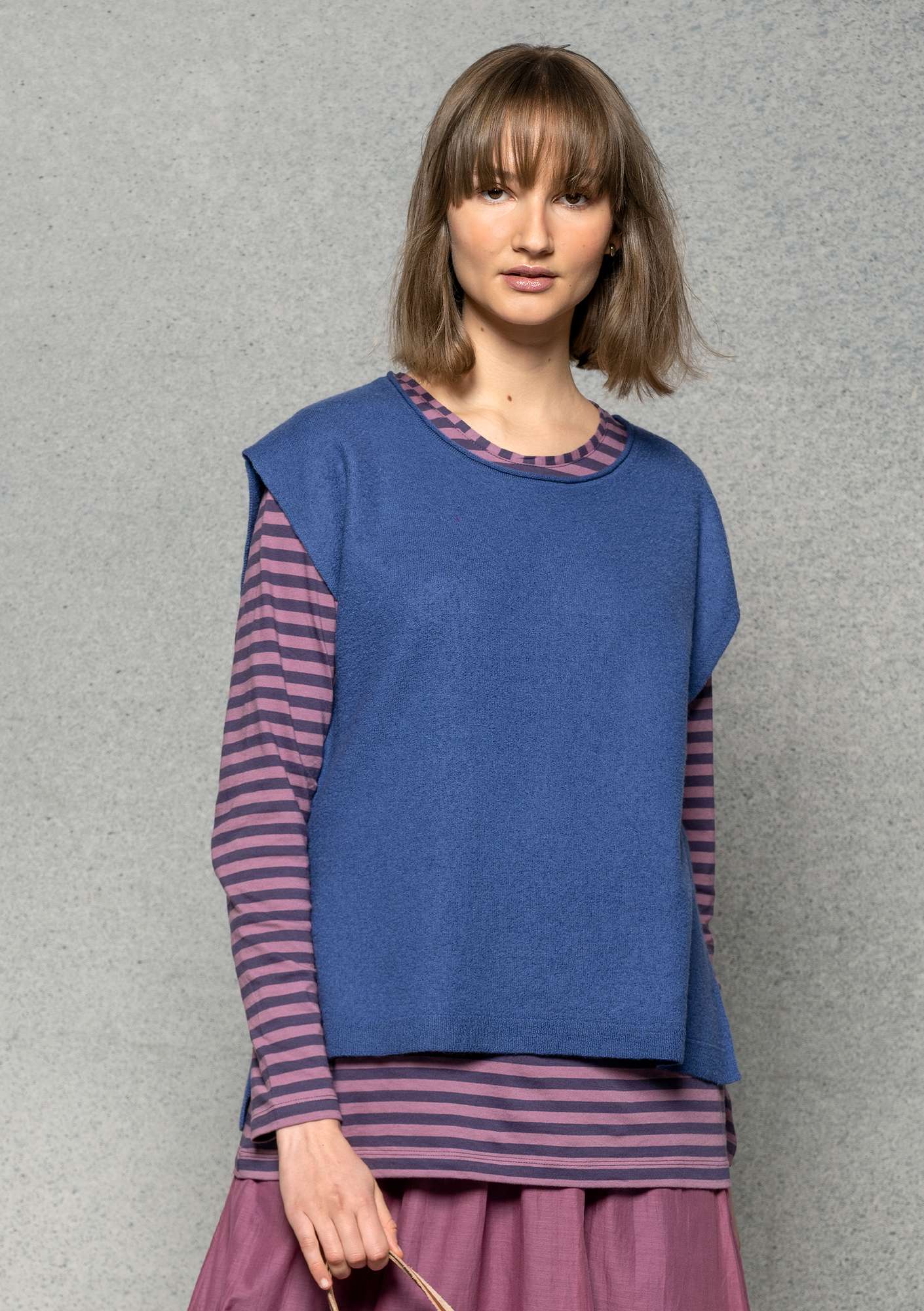 Knitted organic wool waistcoat klein blue thumbnail