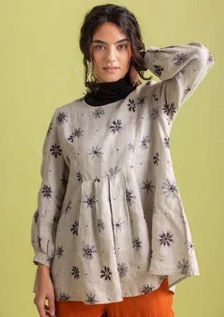 Blouse "Fiona" en lin tissé - naturel foncé/motif