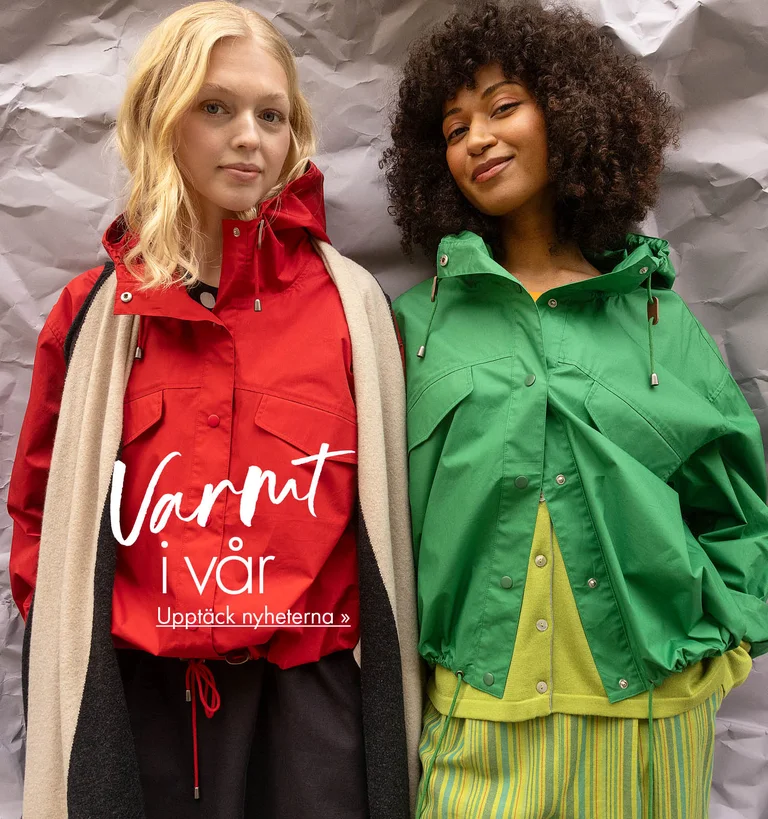 A collage of women wearing knitted cardigans in a variety of colours from Gudrun Sjödén. 