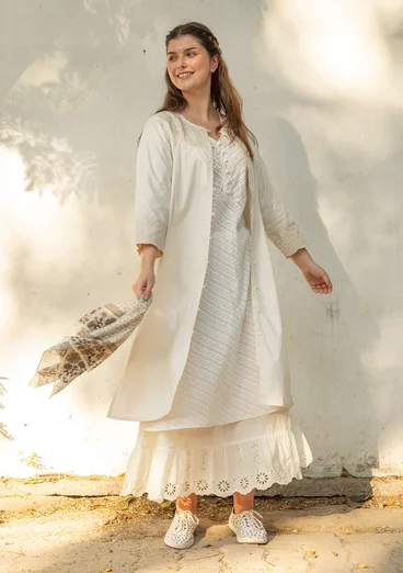 Besticktes Webkleid „Amisha“ aus Bio-Baumwolle/Leinen - feder